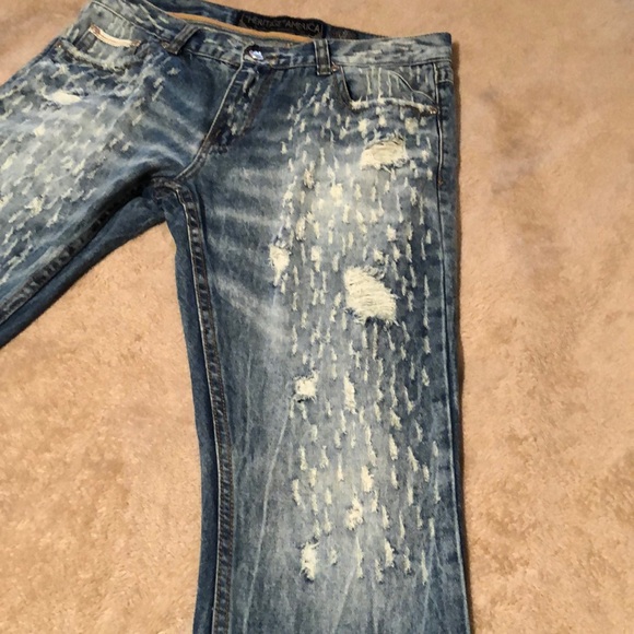 Heritage America flawless 36 x 32 Distressed denim Blue Jeans shredded flawless - Picture 4 of 8